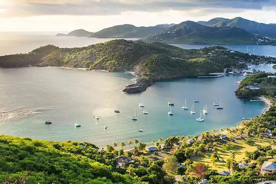 overhead view of Blue Waters Resort in Antigua